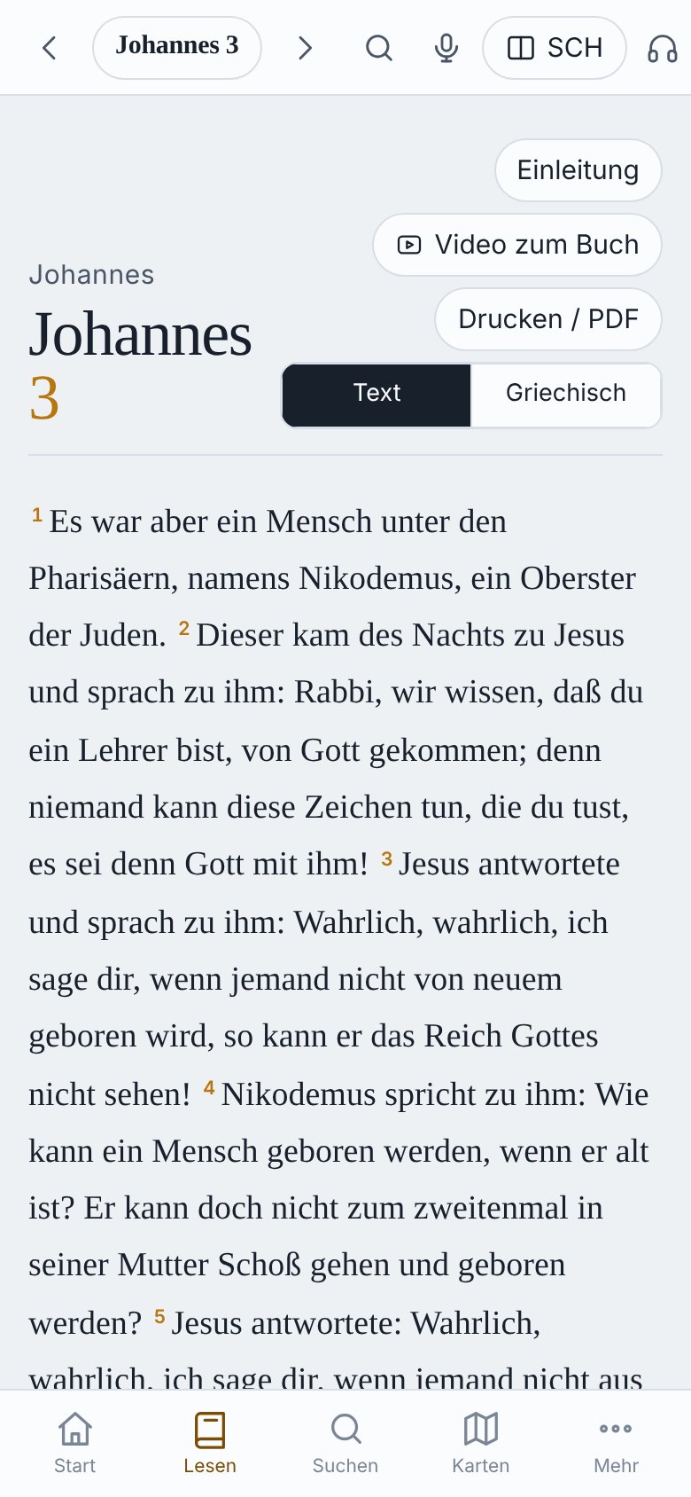 Johannes 3 in der Schlachter-Bibel auf dem Telefon