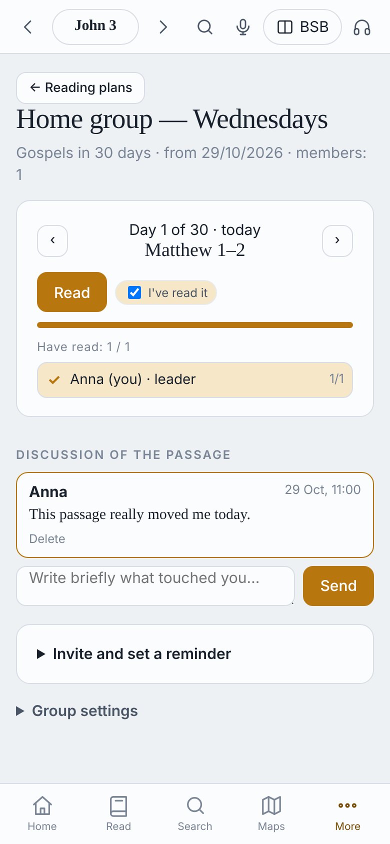 Reading group: day 1 of 30, who has read, discussion