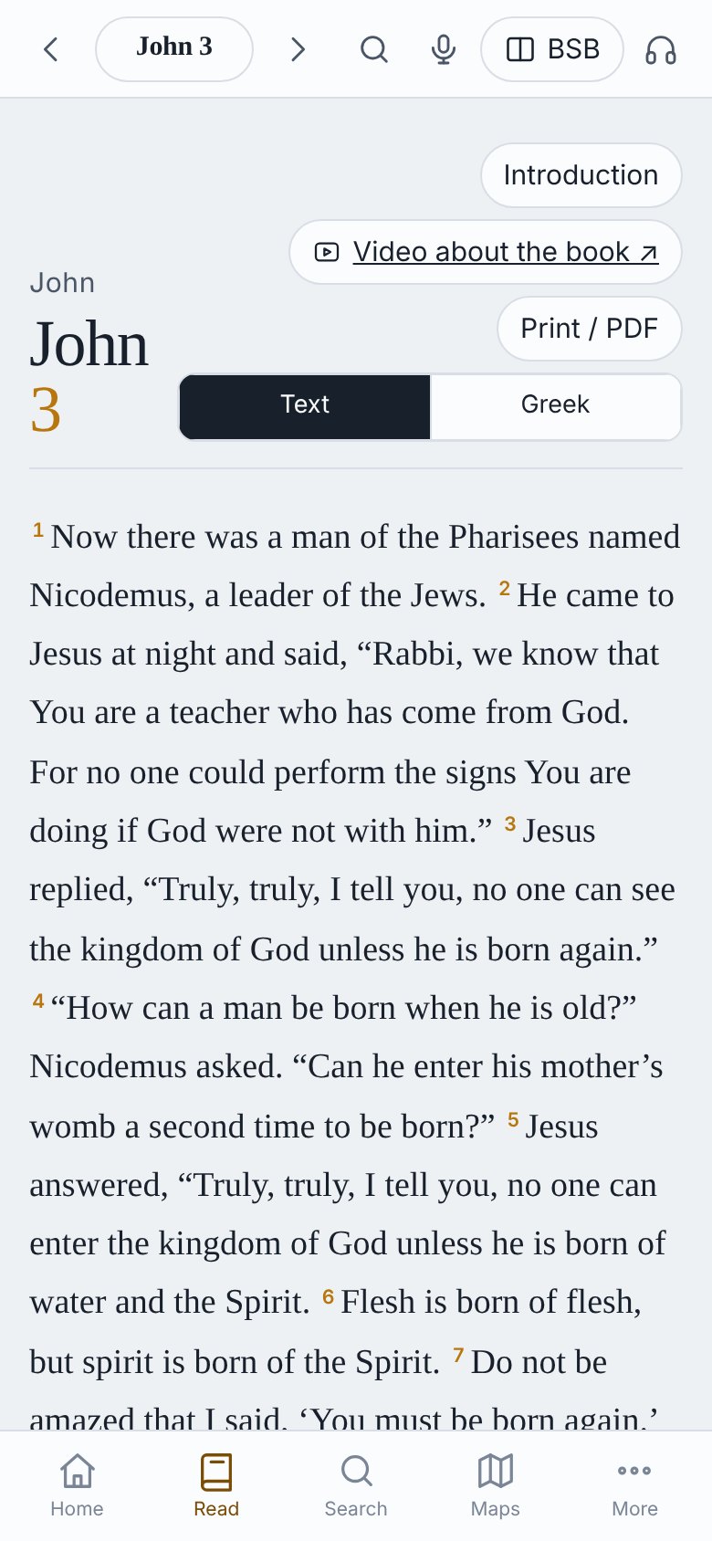 John 3 in the Berean Standard Bible on a phone