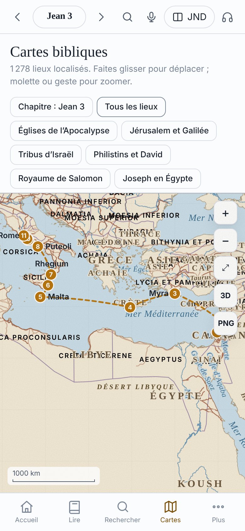 Carte du voyage de Paul vers Rome