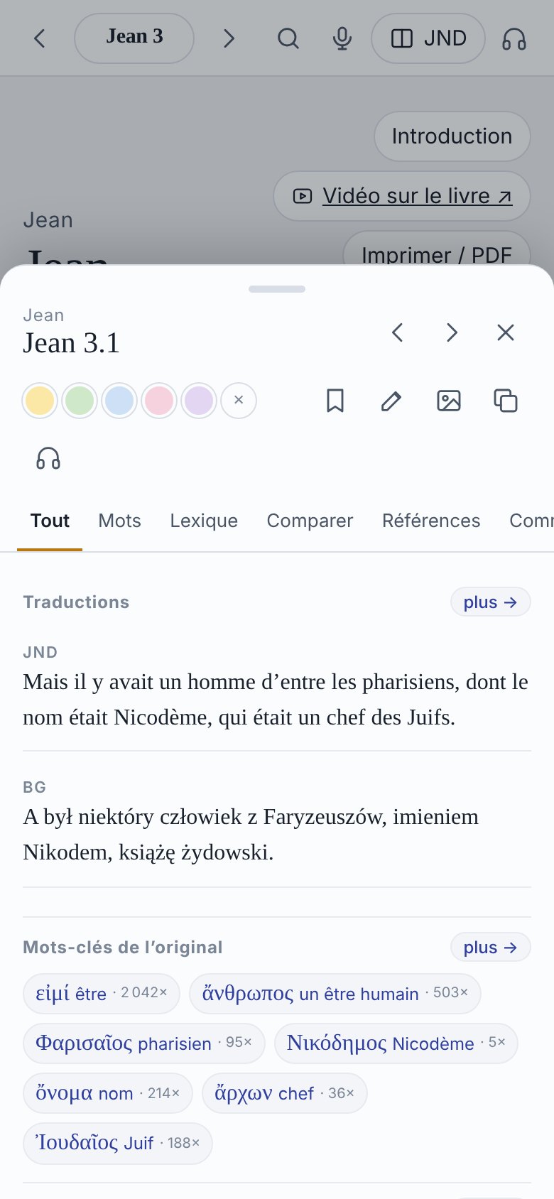 Panneau d’étude de Jean 3,1 : mots clés de l’original et commentaire